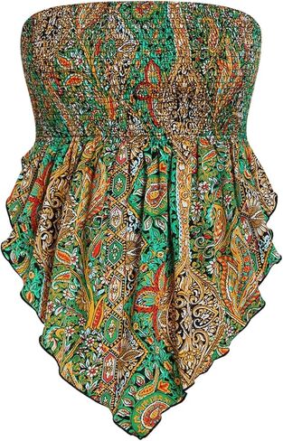 بلوزة SHENHE النسائية ذات الحجم الكبير بطباعة بيزلي بدون حمالات غير متماثلة وكشكشة بوهو in Kuwait