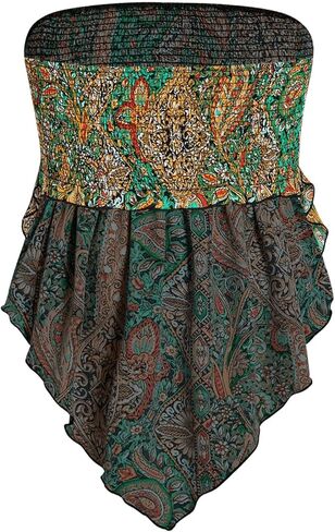 بلوزة SHENHE النسائية ذات الحجم الكبير بطباعة بيزلي بدون حمالات غير متماثلة وكشكشة بوهو in Kuwait