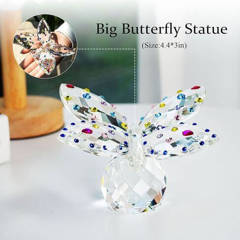 فراشة من حجر الراين مقاس 10.16 سم من QFkris مع قاعدة كرة كريستالية تمثال زجاجي مقطوع على شكل حيوانات قطعة مركزية لديكور المنزل in Kuwait