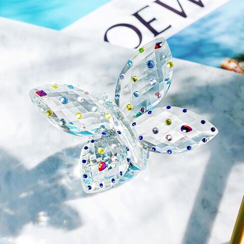 فراشة من حجر الراين مقاس 10.16 سم من QFkris مع قاعدة كرة كريستالية تمثال زجاجي مقطوع على شكل حيوانات قطعة مركزية لديكور المنزل in Kuwait