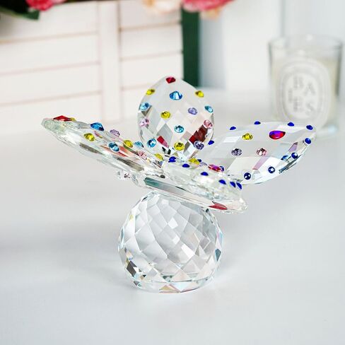 فراشة من حجر الراين مقاس 10.16 سم من QFkris مع قاعدة كرة كريستالية تمثال زجاجي مقطوع على شكل حيوانات قطعة مركزية لديكور المنزل in Kuwait