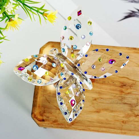 فراشة من حجر الراين مقاس 10.16 سم من QFkris مع قاعدة كرة كريستالية تمثال زجاجي مقطوع على شكل حيوانات قطعة مركزية لديكور المنزل in Kuwait