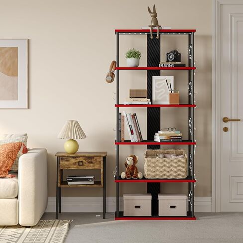 Bestier Lego Display Shelves for Storage and Collection Display, Gaming Console Stand Shelf with LED Strip, 12 Hooks, and 4 Tier Carbon Fiber Board, Decor for Bedroom, Boys, Men Game Room, Black Red in Saudi Arabia