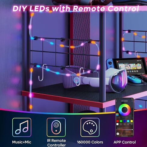 Bestier Lego Display Shelves for Storage and Collection Display, Gaming Console Stand Shelf with LED Strip, 12 Hooks, and 4 Tier Carbon Fiber Board, Decor for Bedroom, Boys, Men Game Room, Black Red in Saudi Arabia