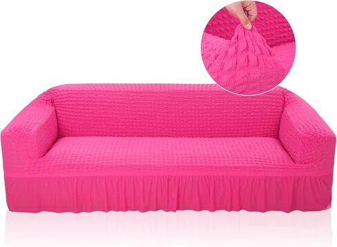 Hot Pink Couch Cover Stretch Pink Sofa Cover for 3 Cushion Sofa Slipcover with Skirt Durable Washable Universal High Elastic Furniture Protector for Kids Pets in Saudi Arabia