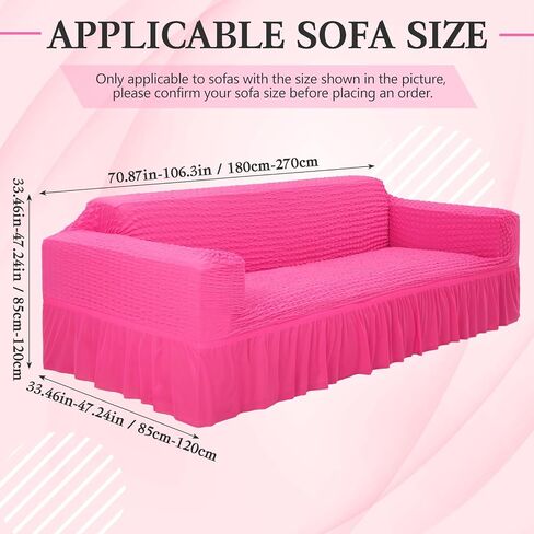 Hot Pink Couch Cover Stretch Pink Sofa Cover for 3 Cushion Sofa Slipcover with Skirt Durable Washable Universal High Elastic Furniture Protector for Kids Pets in Saudi Arabia