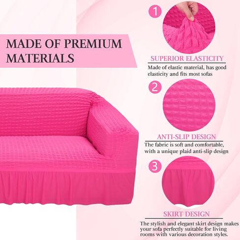 Hot Pink Couch Cover Stretch Pink Sofa Cover for 3 Cushion Sofa Slipcover with Skirt Durable Washable Universal High Elastic Furniture Protector for Kids Pets in Saudi Arabia
