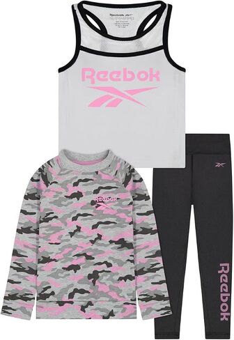 Reebok Girls' 3-Piece Activewear Clothing Set-Two Performance Tops + Leggings/Yoga Pants in Saudi Arabia
