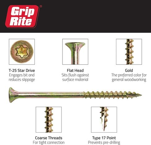 Grip-Rite 158GCS1 #8 × 1-5/8 بوصة مسمار خشبي للبناء ذهبي اللون، صندوق 1 رطل in Saudi Arabia