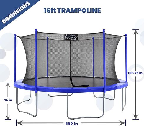 Machrus Upper Bounce Trampoline 7.5FT 9FT 10FT 12FT 14FT 15FT 16FT, Recreational Trampolines with Enclosure- ASTM Approved- Outdoor Trampoline for Kids and Adults with Safety Net and Spring Padding in Saudi Arabia