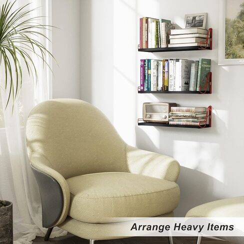 مجموعة أرفف عائمة من SRIWATANA مثبتة على الحائط مكونة من 3 قطع، رف خشبي للتخزين والديكور للحمام وغرفة النوم وغرفة المعيشة والمطبخ وغرفة الغسيل (أسود - أحمر) in Kuwait