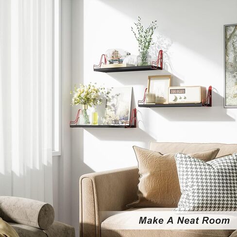 مجموعة أرفف عائمة من SRIWATANA مثبتة على الحائط مكونة من 3 قطع، رف خشبي للتخزين والديكور للحمام وغرفة النوم وغرفة المعيشة والمطبخ وغرفة الغسيل (أسود - أحمر) in Kuwait