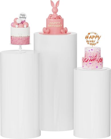 حامل أسطواني معدني من Wokceer للحفلات باللون الأبيض، 3 مجموعات من طاولات أسطوانية حامل بقاعدة للحفلات، عرض أعمدة القاعدة، الحلوى لحفلات الزفاف، وحفلات أعياد الميلاد، وديكور فني in Kuwait