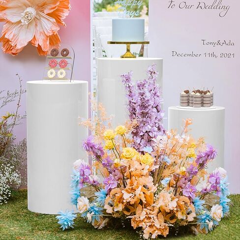 حامل أسطواني معدني من Wokceer للحفلات باللون الأبيض، 3 مجموعات من طاولات أسطوانية حامل بقاعدة للحفلات، عرض أعمدة القاعدة، الحلوى لحفلات الزفاف، وحفلات أعياد الميلاد، وديكور فني in Kuwait