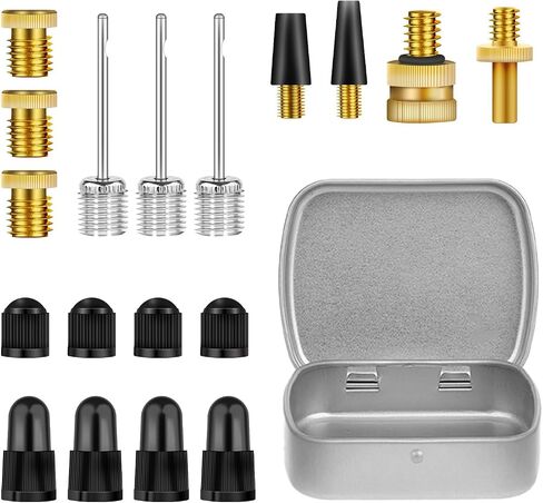 19Pcs Bicycle Valve Adapter Kits, Bike Tire Valve Adapter includes Ball Pump Needles Inflatable Needles Air Pump Needles Caps for All Bike, Sports Ball and Inflatable Equipment in Saudi Arabia