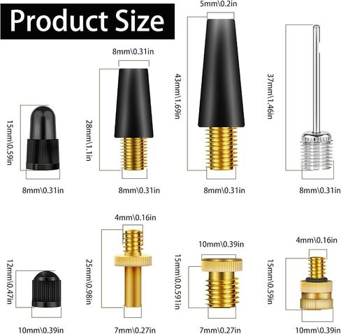 19Pcs Bicycle Valve Adapter Kits, Bike Tire Valve Adapter includes Ball Pump Needles Inflatable Needles Air Pump Needles Caps for All Bike, Sports Ball and Inflatable Equipment in Saudi Arabia