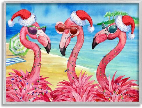 Stupell Industries Holiday Lights Flamingos Beach Framed Wall Art, Design by Paul Brent in Saudi Arabia