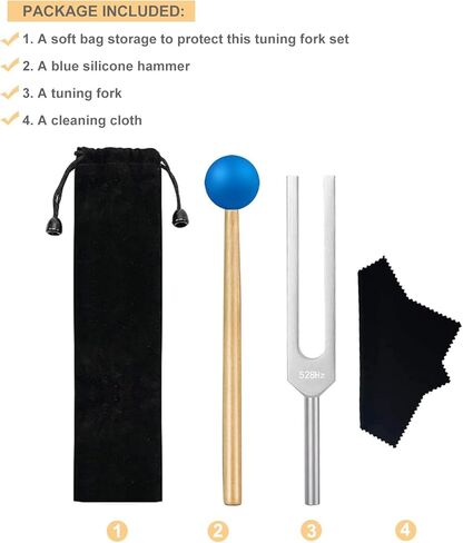 Tuning Fork for Healing and Health, 528 Hz Music Tuning Folk Set for DNA Repair Reliever Stress, with Silicone Hammer and Cleaning Cloth (528 Hz) in Saudi Arabia