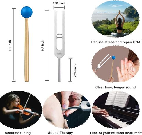 Tuning Fork for Healing and Health, 528 Hz Music Tuning Folk Set for DNA Repair Reliever Stress, with Silicone Hammer and Cleaning Cloth (528 Hz) in Saudi Arabia