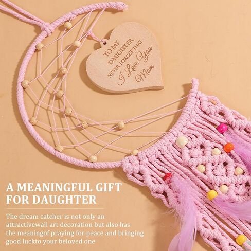 هدايا للابنة، هدايا ابنة من Moon Dream Catchers من الأم، ديكور معلق على الحائط من Boho Macrame مع إضاءة ليلية، ديكور من الريش، هدايا من الأم إلى الابنة، للابنة في القانون. in Kuwait