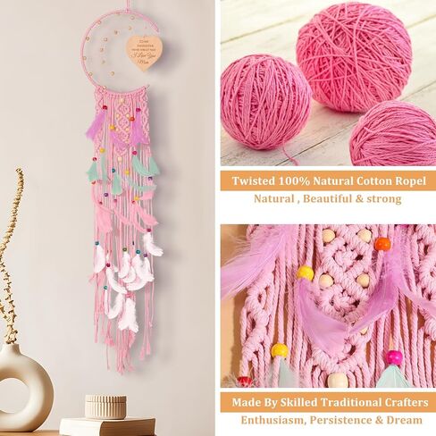 هدايا للابنة، هدايا ابنة من Moon Dream Catchers من الأم، ديكور معلق على الحائط من Boho Macrame مع إضاءة ليلية، ديكور من الريش، هدايا من الأم إلى الابنة، للابنة في القانون. in Kuwait