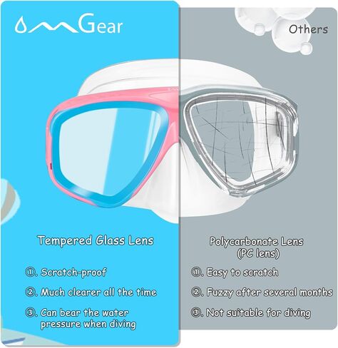 نظارات السباحة للأطفال من OMGear مع غطاء للأنف وحزام من القماش وقناع الغطس للأطفال (4-16) قناع سباحة من السيليكون للشباب (4-16) مضاد للخدش وعدسات زجاجية مقواة مضادة للضباب in Kuwait