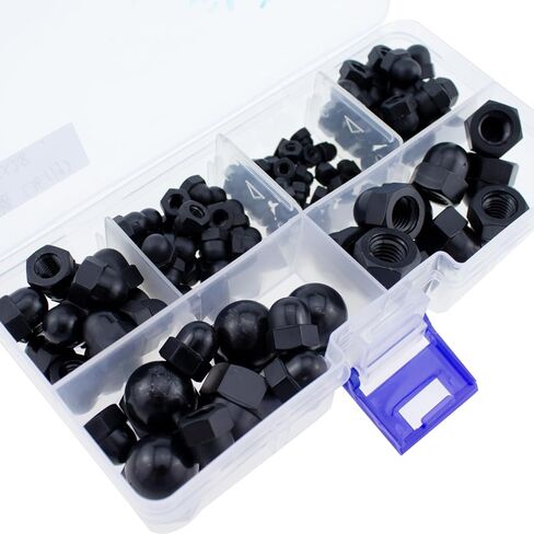Nylon Acorn Nut SQXBK 120PCS 6 Sizes Black Dome Acorn Bolt Cup Nuts Set, M3, M4, M5, M6, M8, M10,Hex Protector Caps Assortment Kit in Saudi Arabia