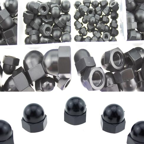 Nylon Acorn Nut SQXBK 120PCS 6 Sizes Black Dome Acorn Bolt Cup Nuts Set, M3, M4, M5, M6, M8, M10,Hex Protector Caps Assortment Kit in Saudi Arabia