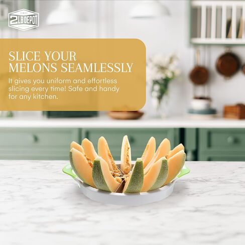 2LB Depot Watermelon Slicer - Versatile Melon Slicer and Fruit Divider with 12-Blade Uniform Slicer - Stainless Steel Blades - Easy-to-Use Handheld Cutting Tool - White & Green - 14.56Wx12.59Hx2.75L in Saudi Arabia