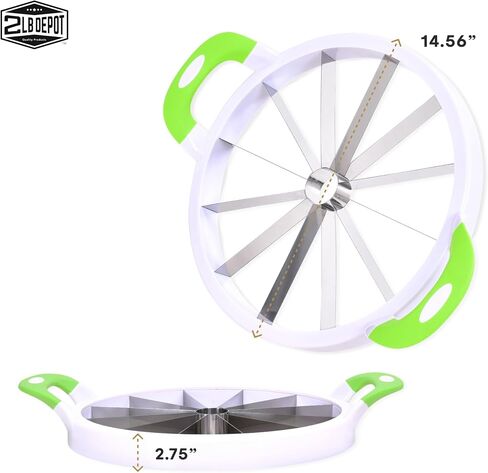 2LB Depot Watermelon Slicer - Versatile Melon Slicer and Fruit Divider with 12-Blade Uniform Slicer - Stainless Steel Blades - Easy-to-Use Handheld Cutting Tool - White & Green - 14.56Wx12.59Hx2.75L in Saudi Arabia