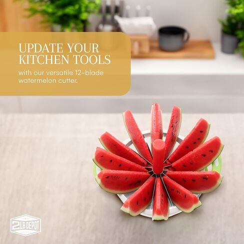 2LB Depot Watermelon Slicer - Versatile Melon Slicer and Fruit Divider with 12-Blade Uniform Slicer - Stainless Steel Blades - Easy-to-Use Handheld Cutting Tool - White & Green - 14.56Wx12.59Hx2.75L in Saudi Arabia