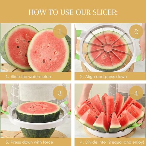 2LB Depot Watermelon Slicer - Versatile Melon Slicer and Fruit Divider with 12-Blade Uniform Slicer - Stainless Steel Blades - Easy-to-Use Handheld Cutting Tool - White & Green - 14.56Wx12.59Hx2.75L in Saudi Arabia