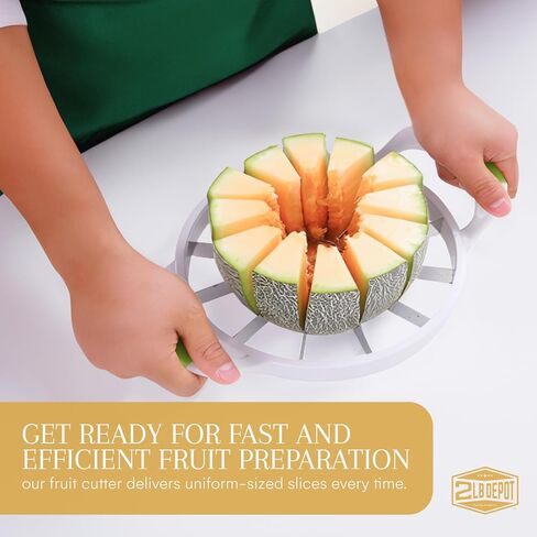 2LB Depot Watermelon Slicer - Versatile Melon Slicer and Fruit Divider with 12-Blade Uniform Slicer - Stainless Steel Blades - Easy-to-Use Handheld Cutting Tool - White & Green - 14.56Wx12.59Hx2.75L in Saudi Arabia