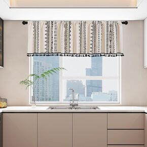 Bohemian Window Curtains Black Geometric Bedroom Boho Curtains Tassel Border Cotton Curtains Living Room Curtains Rod Pocket Farmhouse Window Drapes (59" Wide x 96" Long, 2 Panels)
