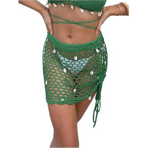 SHENHE Women's Sheer Crochet Hollow Out Shell Swimwear Swimsuit Cover Up Beach Skirt