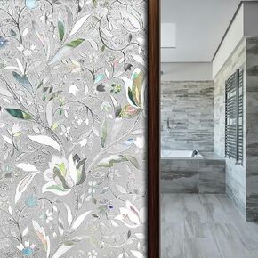 Window Privacy Film - Decorative Tulip Window Film, 3D Stained Static Cling Glass Window Film, Heat Control UV Blocking Privacy Window Film, Reusable for Home Bathroom Office 17.5" x 78.7"