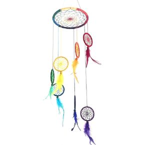 OMA Rainbow Chakra Dream Catcher Multi Color Boho Hippie Style Dreamcatcher Wall Hanging Decor Hand Crafted - 30" Long x 5" Diameter (Spiral)