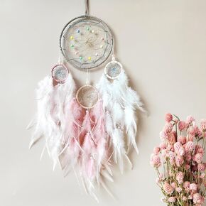 Dream Catcher for Girls, Pink Handmade Feather Dreamcatcher Wall Hanging Ornament for Girl’s Bedroom,Home Decor, Native Americans Art Ornament Craft Gift Woman(Pink-4)