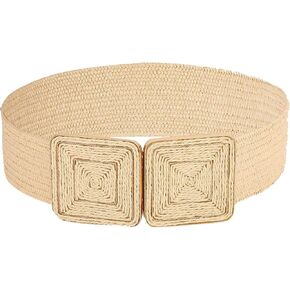 Verdusa Women's Symmetrical Buckle Straw Belts Wide Belt Elastic Waistband
