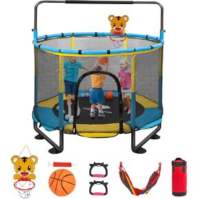 Trampoline for Kids, 5FT Adjustable Toddler Trampoline, Indoor/Outdoor Baby Trampoline with Enclosure Net, Gifts for Boys & Girls