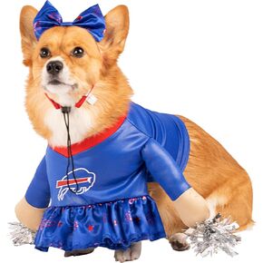 NFL Buffalo Bills Officially Licensed Cheer Dog Costume by MODERN HERO Includes Dress with Faux Stuffed arms and Tinsel pom-poms and Satin Bow Headband, Size XXL