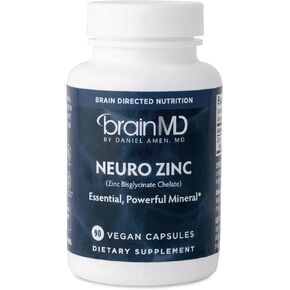 Dr Amen BrainMD Neuro Zinc - 90 Capsules - 25 mg Zinc Bisglycinate Chelate - Gluten Free - 90 Servings