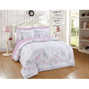 Home Collection Queen Size Comforter And Sheet Set Set Rose Paris Eiffel Tower Street Light Pink Flower Lavender White New # Rose Paris