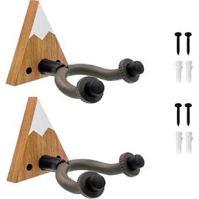 Daily Treasures 2Pack Guitar Wall Mount, Rotatable Fit Different Headstocks, Deep U-Shaped Solid Excellent Wood Guitar Hanger for Acoustic Electric Guitar Banjo Bass Mandolin Player Men Boy Gift
