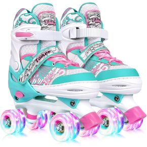 زلاجات تايكر للبنات والأولاد والأطفال الصغار، 4 مقاسات زلاجات دوارة قابلة للتعديل للأطفال في الهواء الطلق وداخل المنزل مع عجلات مضيئة، مقاس 11C إلى 7Y in Kuwait