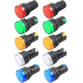 Indicator Light AC/DC 12V 20mA LED Flush Panel Mount Red Green Blue Yellow White 10 Pcs