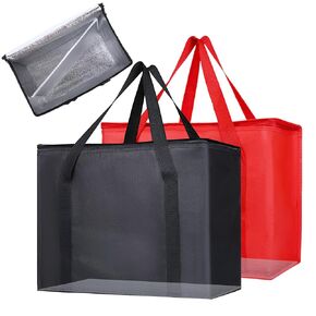 Bodaon Insulated Food Delivery Bag with Hard Bottom, X-Large Insulated Reusable Grocery Bags with Zippered Top, Cooler Bags for Travel, Catering Shopping Bag for Groceries, Thermal for Cold and Hot