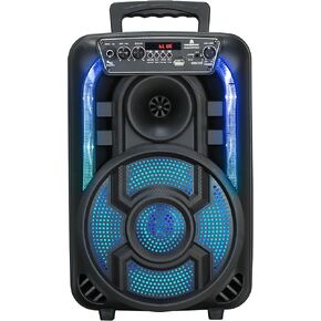 Max Power Portable Speaker - MPD823 Bluetooth Speaker System - High Powered PA Loudspeaker - Rechargeable Karaoke Machine with Multi LED Lights, Wired Microphone and Built-in Carry Handle & FM Radio