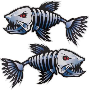 TRINKA Fish Skeleton Waterproof Decal - 2Pcs Vinyl Sticker (12 inch x 6 inch Each ) for Kayak, Fishing Boat, Car, Truck, Canoe,Pontoon
