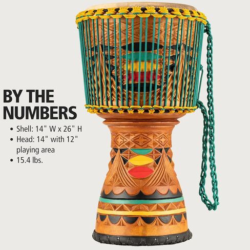 Meinl Percussion Edition Artisan Tongo Carved Djembe Hand Drum Circle Instrument, Mahogany — NOT Made in China — African Mali Weave Ropes and Goat Skin Head, 2-Year Warranty (AE-DJTC2-L) in Saudi Arabia